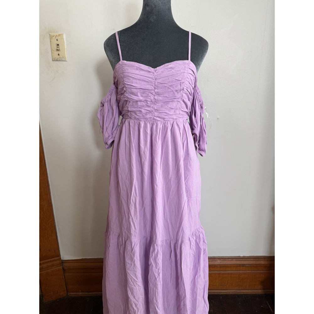 Long Milkmaid Sweetheart Off Shoulder Dress Rouched Layered Lavender A